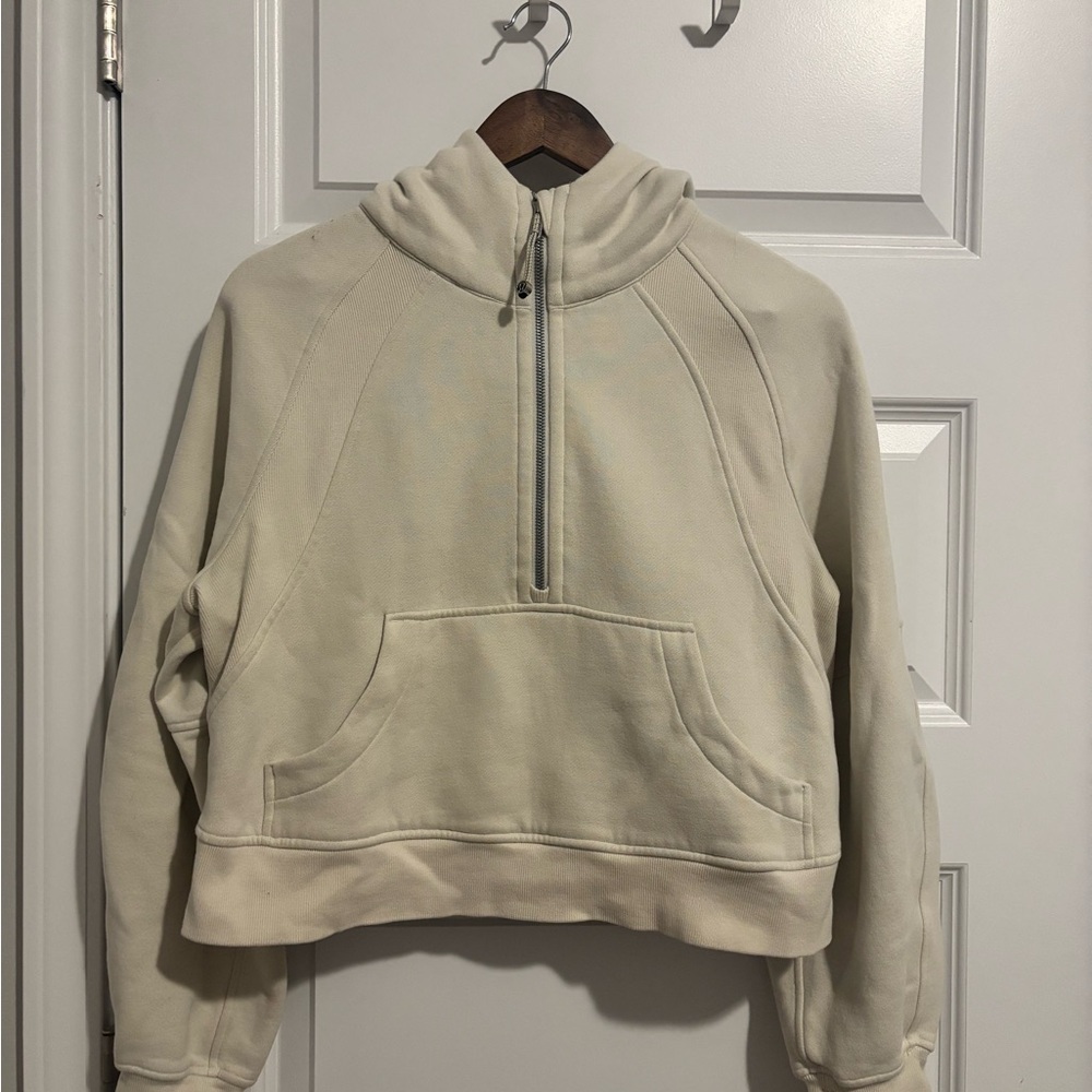 lululemon athletica Scuba Cropped Quarter-Zip Hoodie in Cream